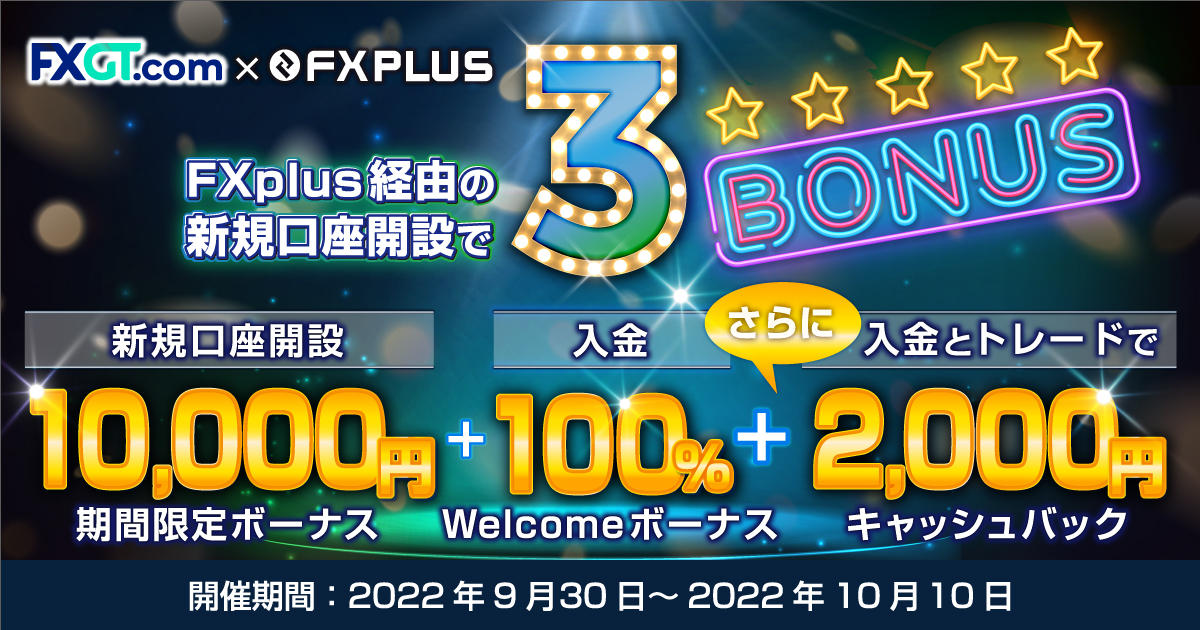FXGT 【FXplus×FXGT】トリプルボーナスキャンペーン！10,000円+Welcome入金ボーナス+現金2,000円プレゼント