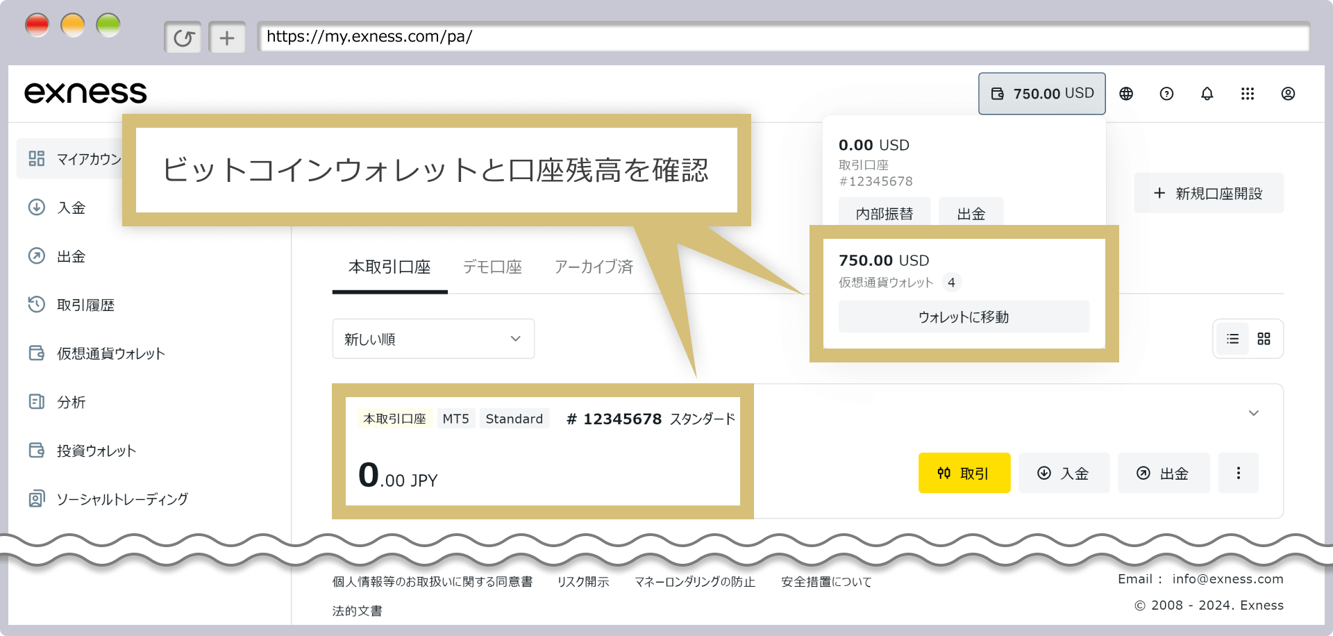 資金移動の確認
