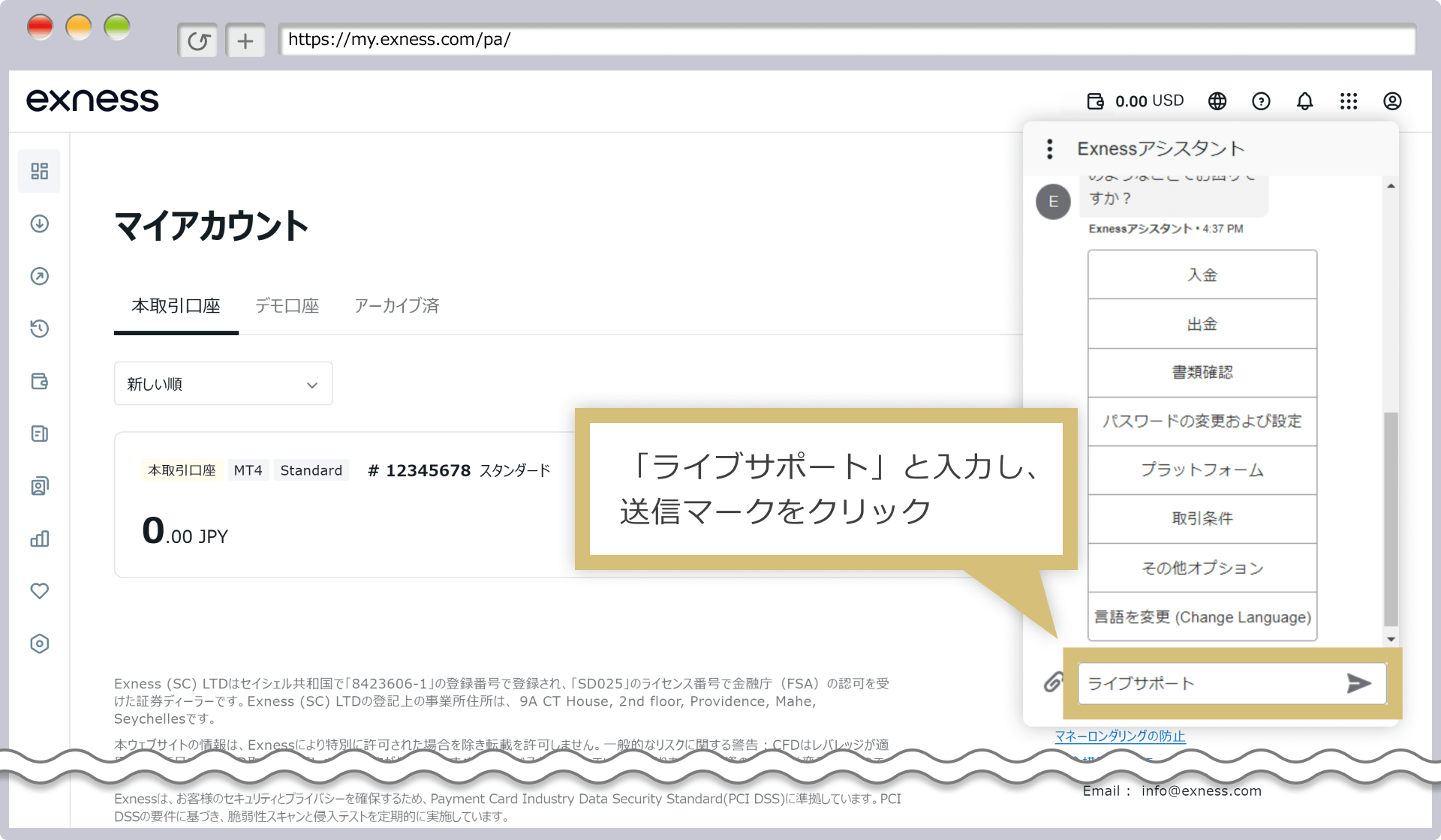 「ライブサポート」と入力