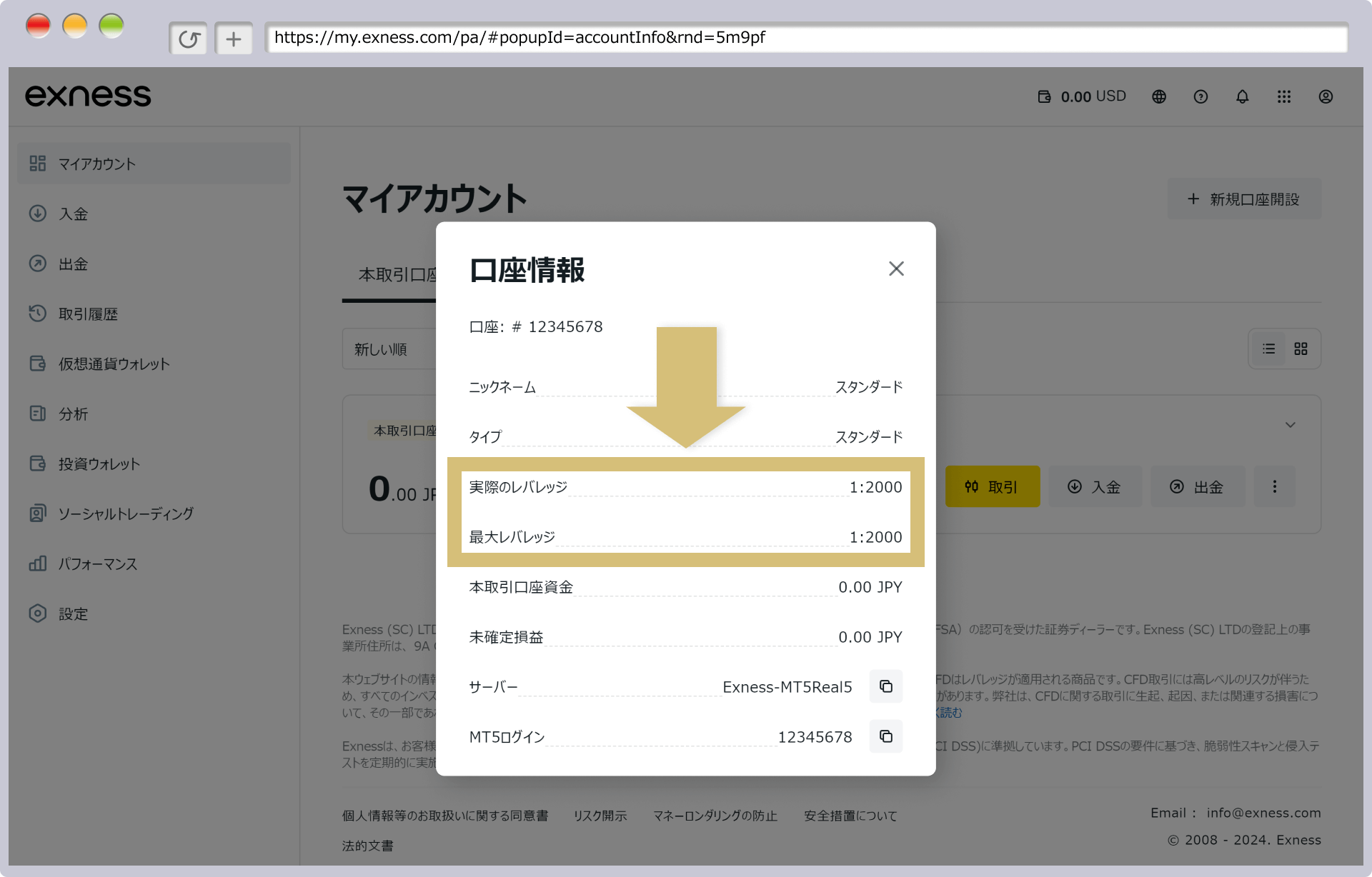レバレッジを確認