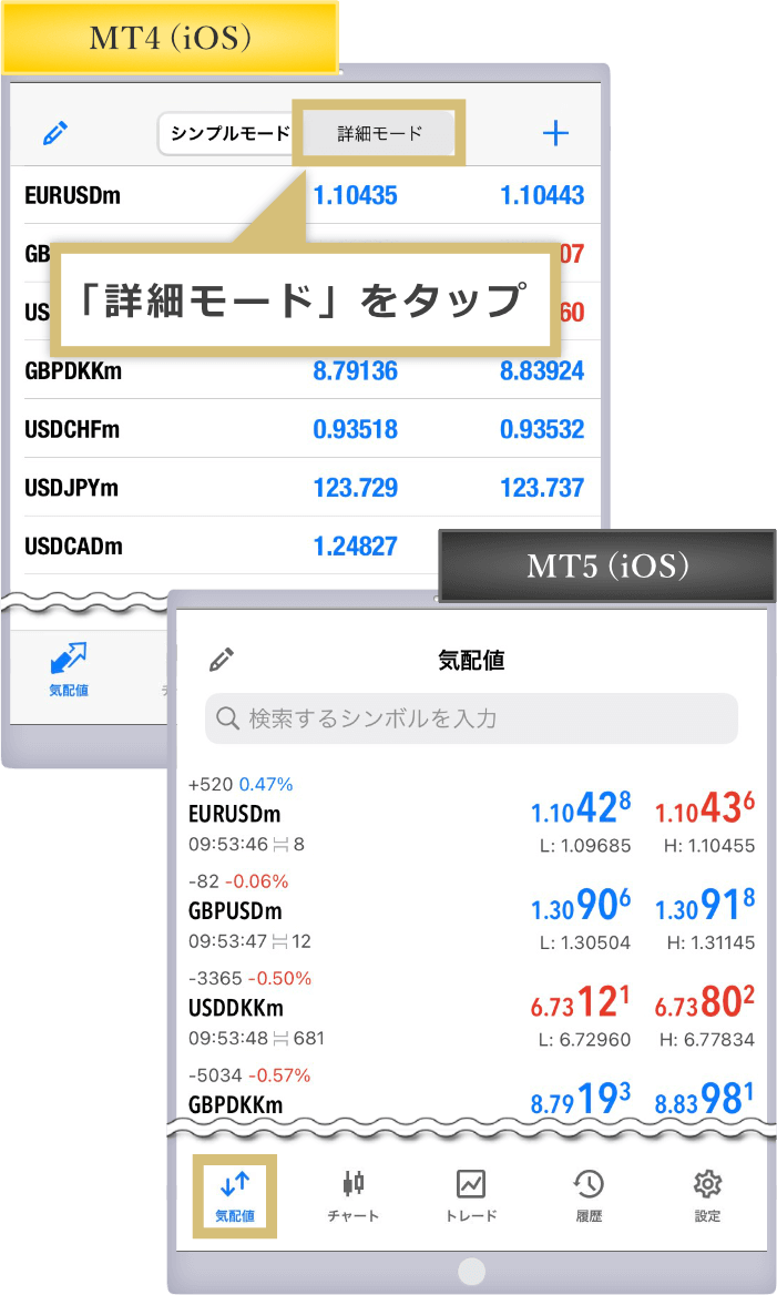 MT4/MT5iOS詳細モード切替画面