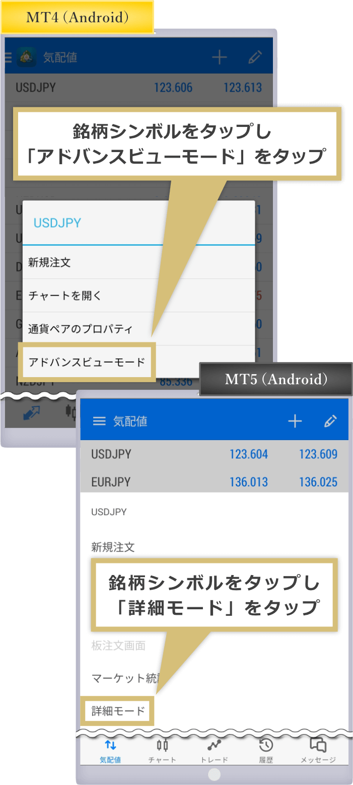 MT4/MT5Android詳細モード切替画面