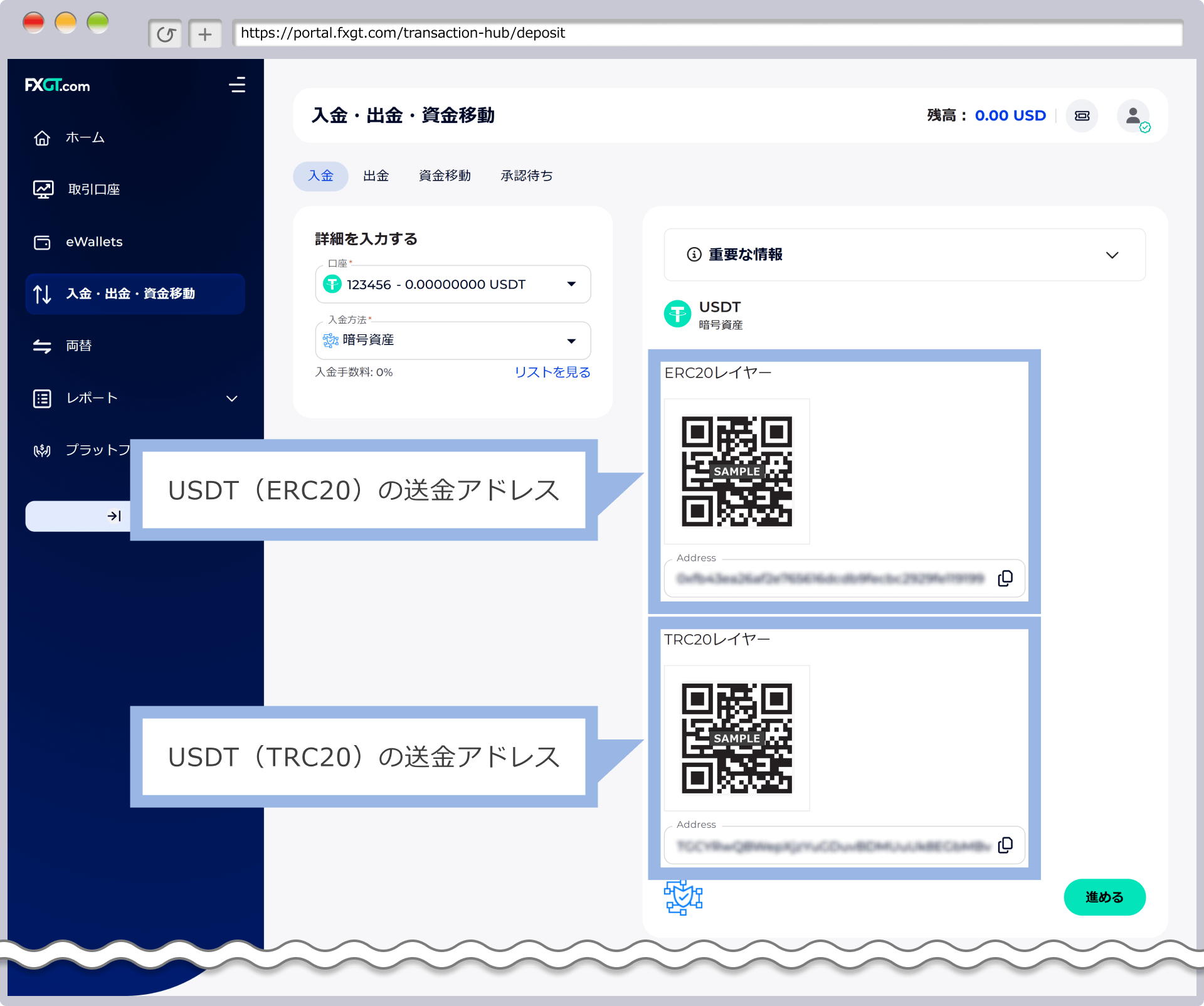 ERC20とTRC20に対応