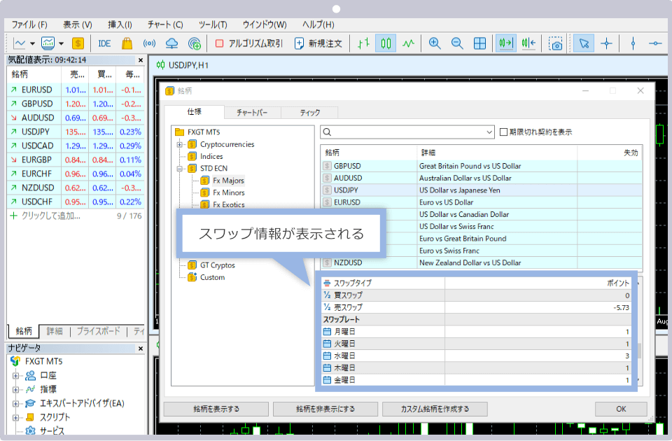 スワップ情報が表示される