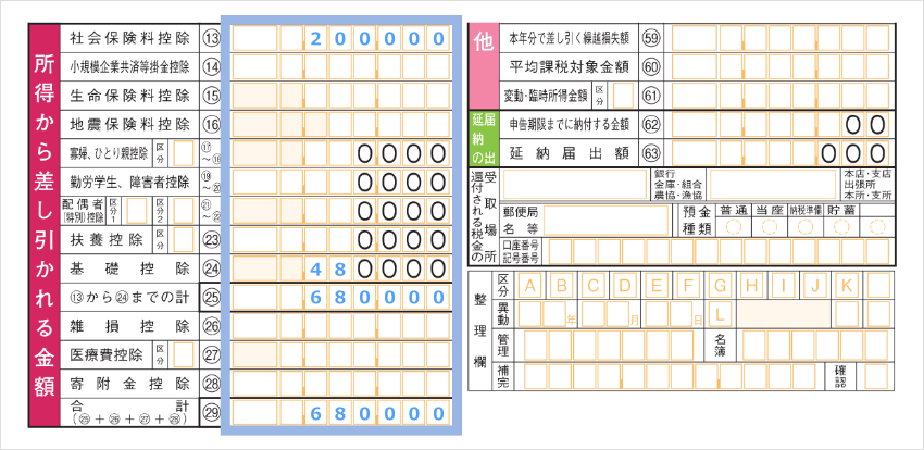 各種控除額の記入
