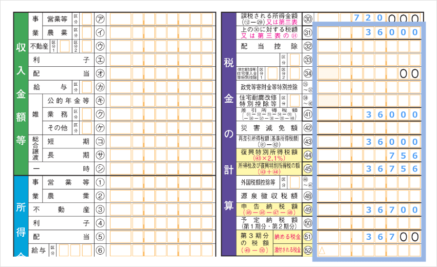 納税額の記入