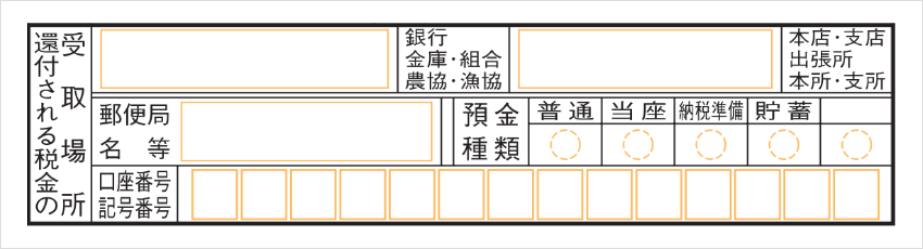 「還付される税金の受取場所」に還付金受取口座を記入