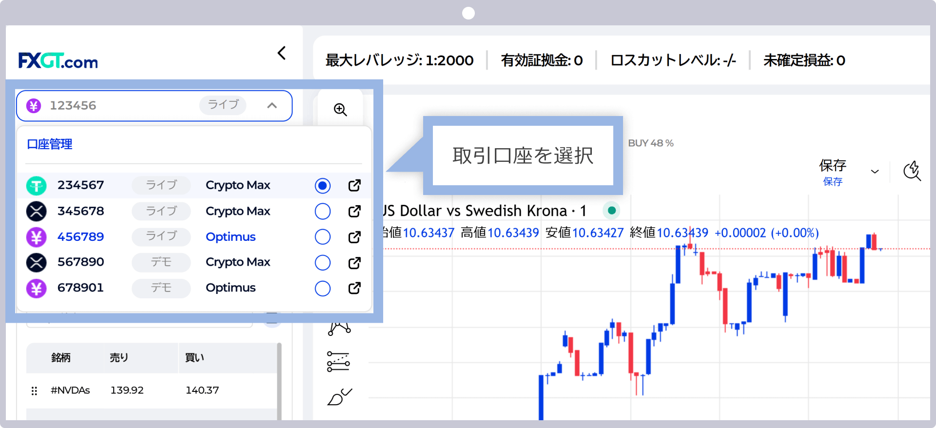 FXGTトレーダーは取引口座情報の入力が不要