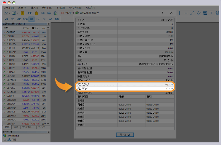 通貨の詳細が表示される
