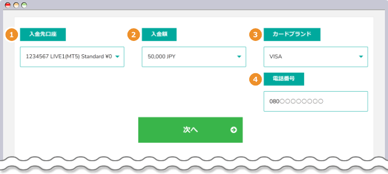 入金内容を入力