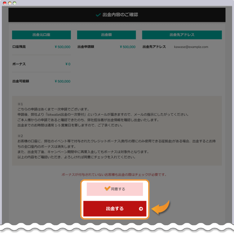 出金する内容の確認