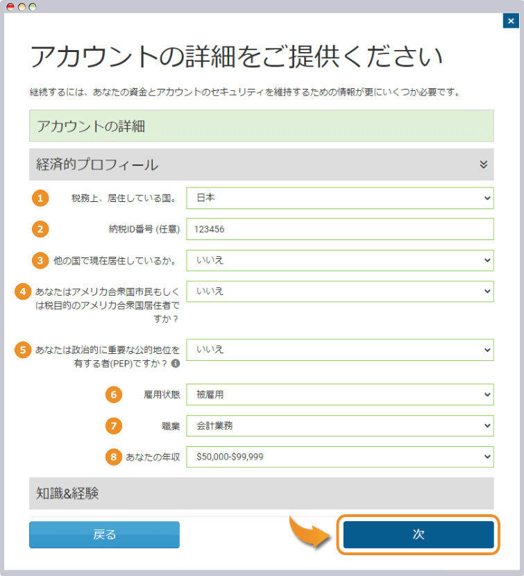 経済的プロフィールを入力する