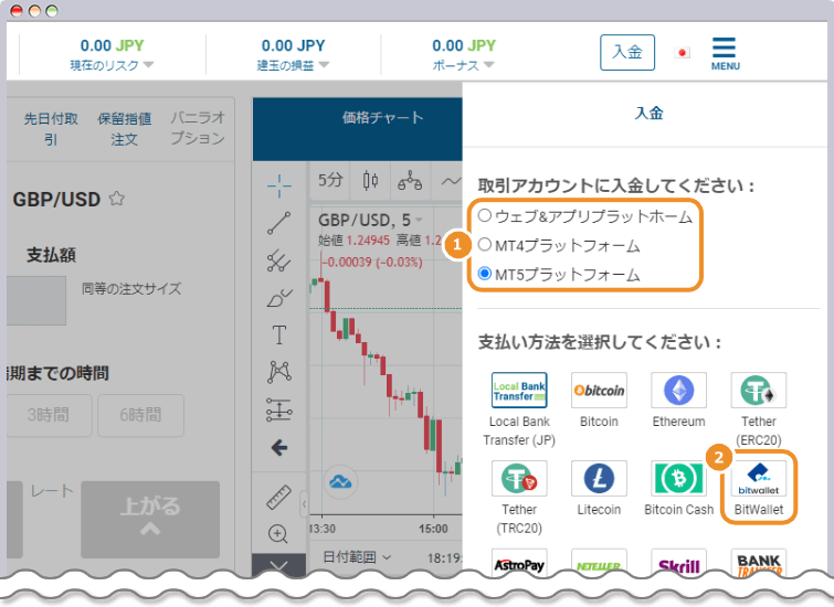 入金ボタンのクリック