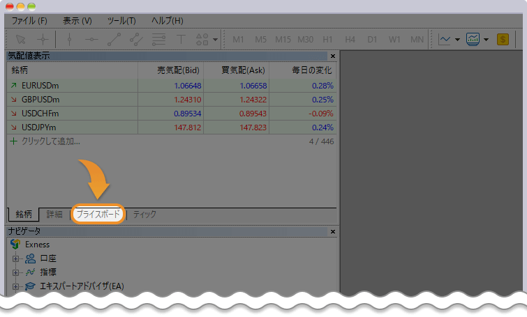プライスボードをクリックする