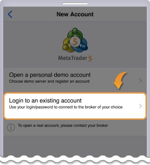 Login to an existing account(既存口座にログインする)をタップする