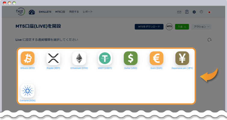 口座の基本通貨を選択する