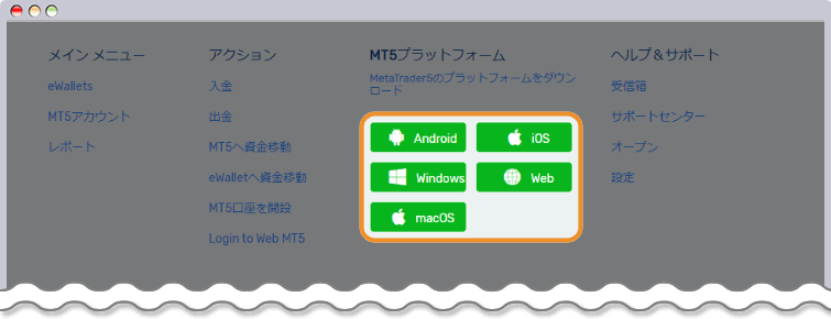 マイページの下部からMT5をダウンロード