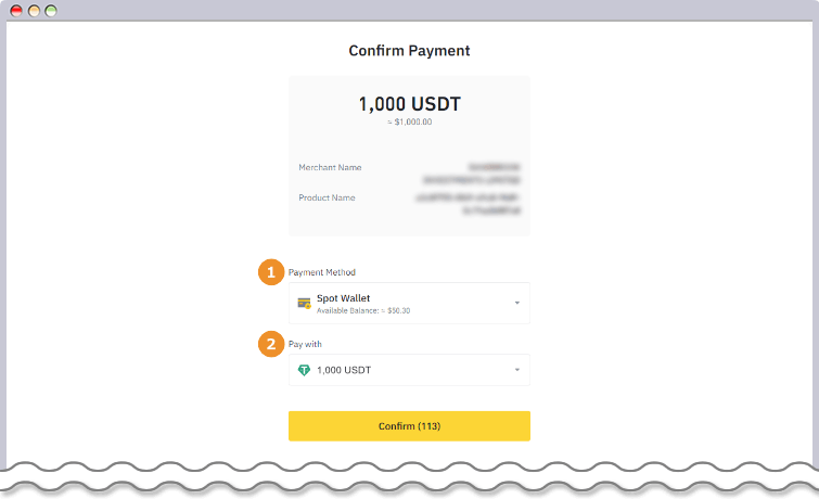 Binance Payの送金方法、支払い通貨を選択する