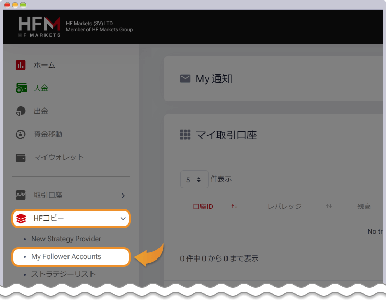 フォロワー口座作成画面を開く
