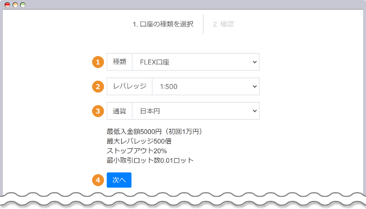 新規開設口座の情報を入力する