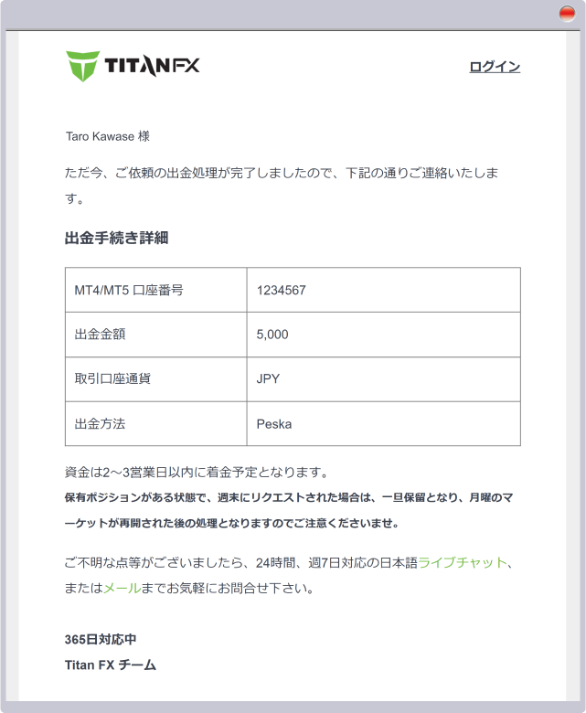 出手続き完了メール