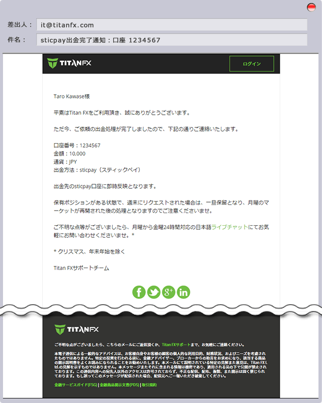 出金手続き完了のご案内