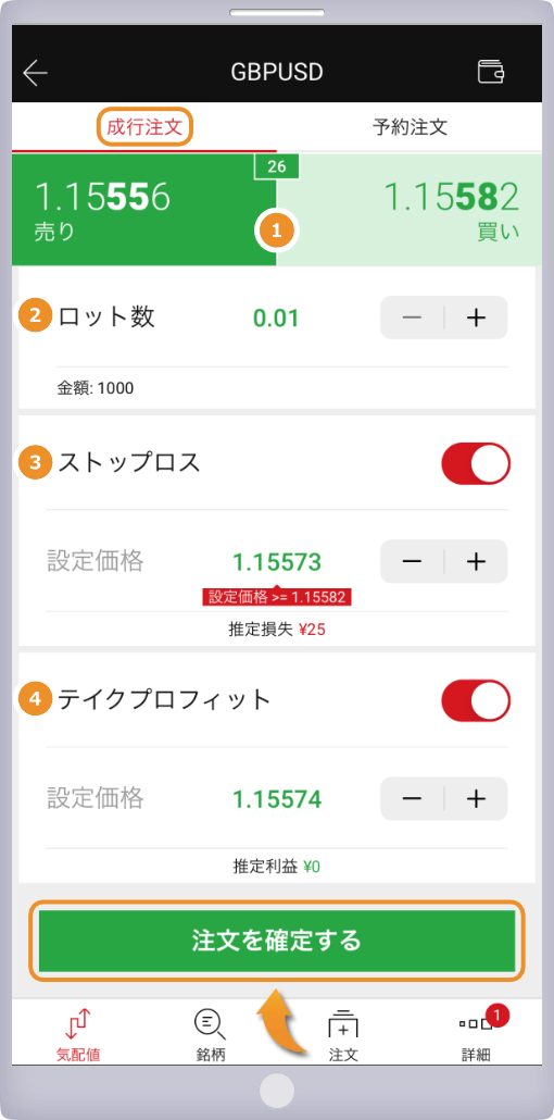 成行注文画面