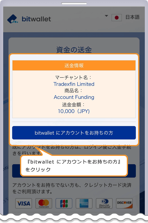 XM bitwallet 資金の送金ページ