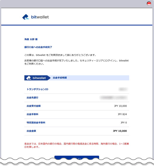 bitwallet 出金手続完了通知メール