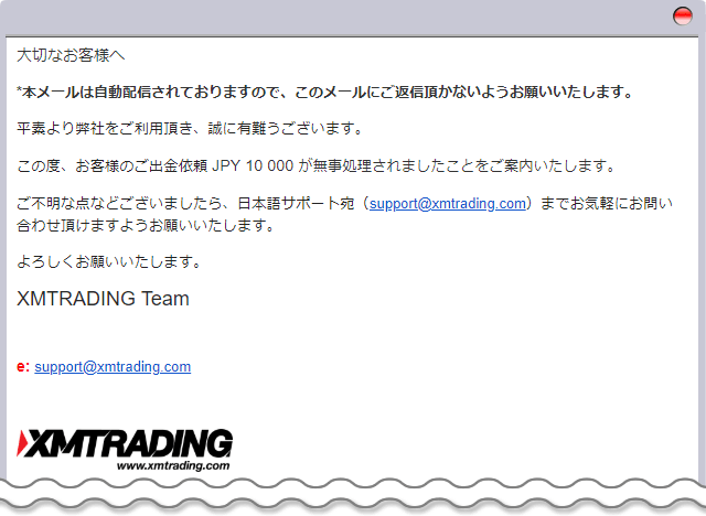 XM 出金完了メール