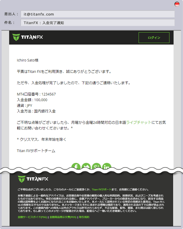 入金完了通知の送付