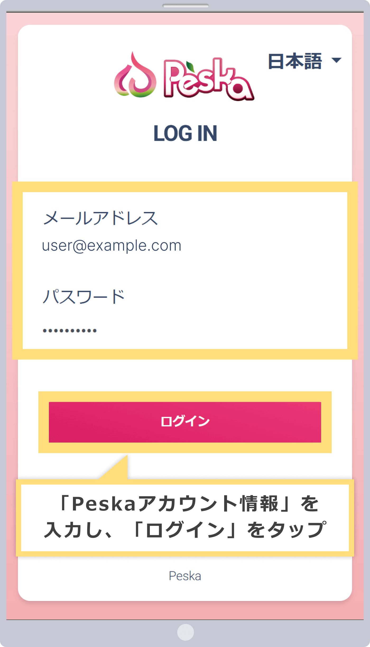 Peskaへのログイン