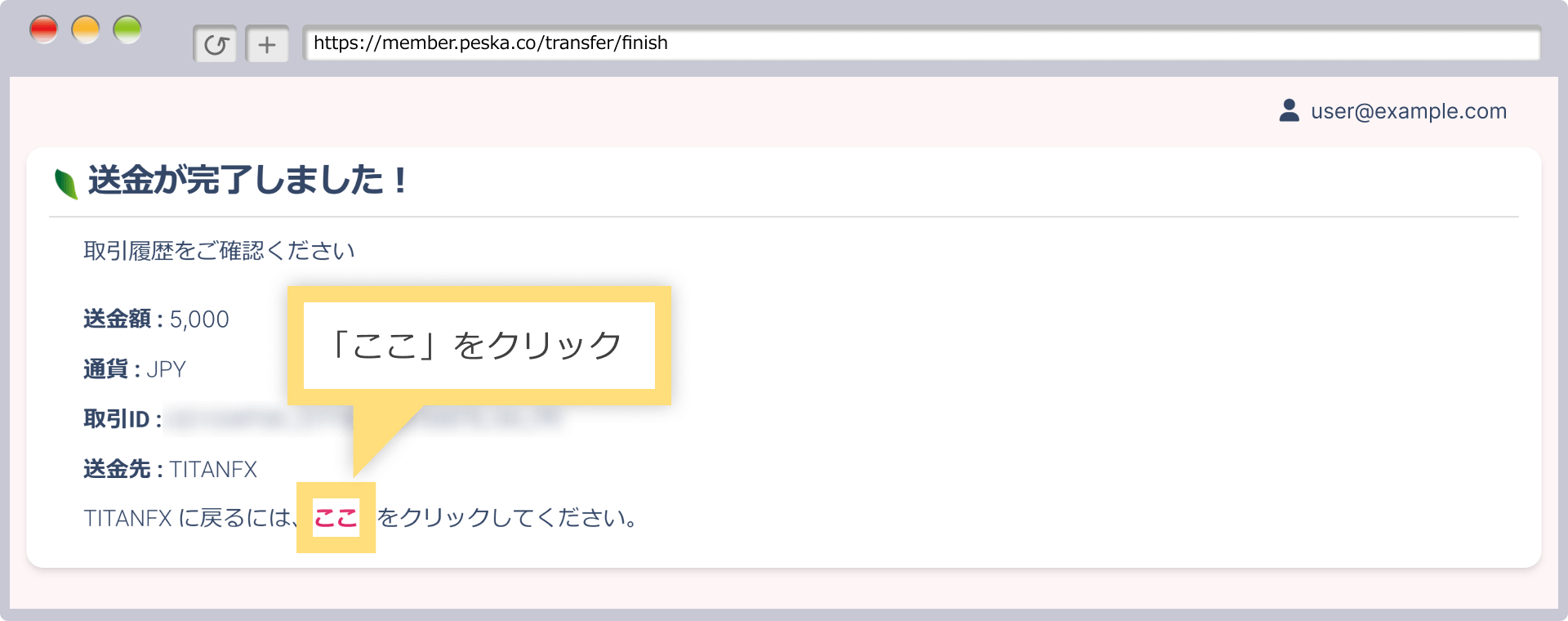 入金手続き完了