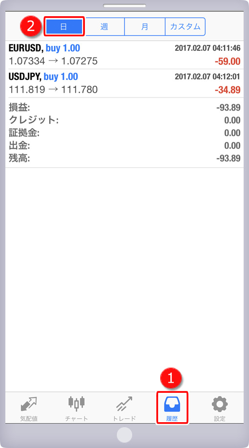 履歴画面-日表示