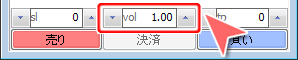 MetaTrader4 「板注文画面」取引数量1.00ロット設定画面