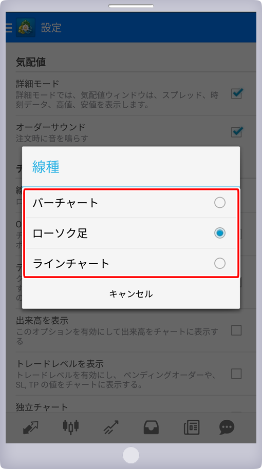 チャートの線種設定画面