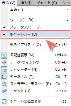 MetaTrader4 チャートバー表示設定時の状態