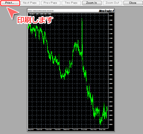 MetaTrader4 チャートカラー印刷プレビュー画面