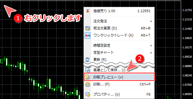 MetaTrader4 チャート画面からの印刷プレビュー設定方法