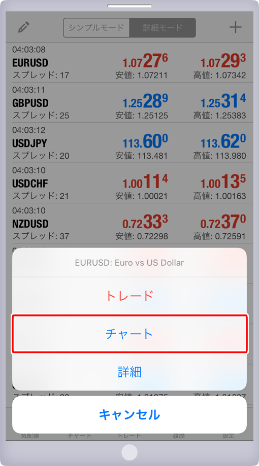 表示メニュー画面