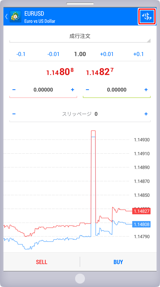 「新規注文」パネル 通貨ペア指定画面