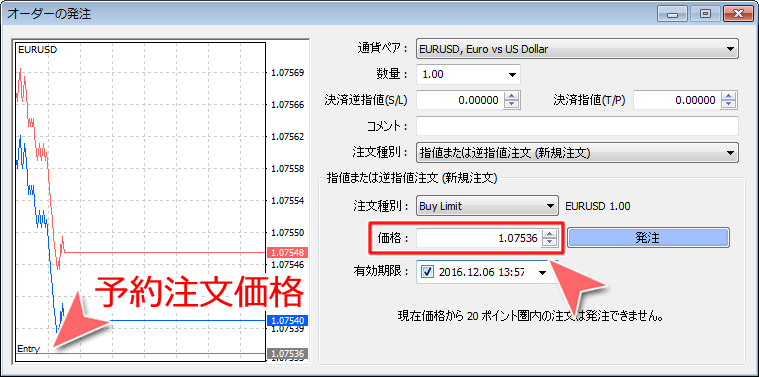 「オーダーの発注」注文価格設定画面