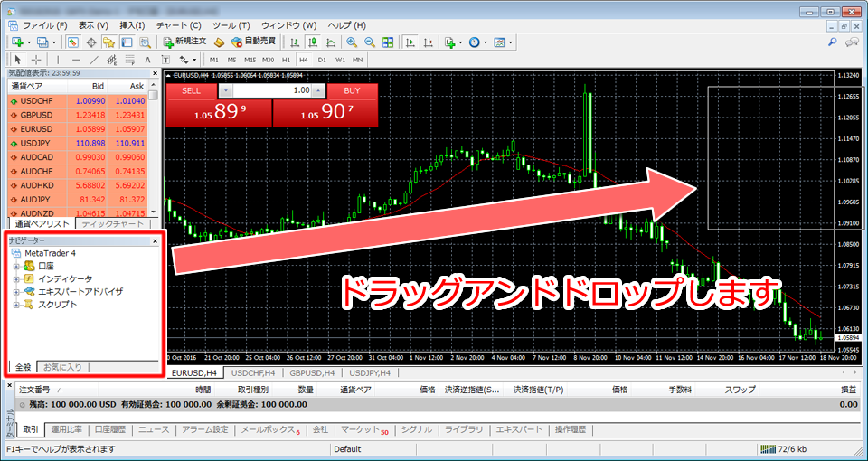 MetaTrader4 ウインドウレイアウト変更画面2