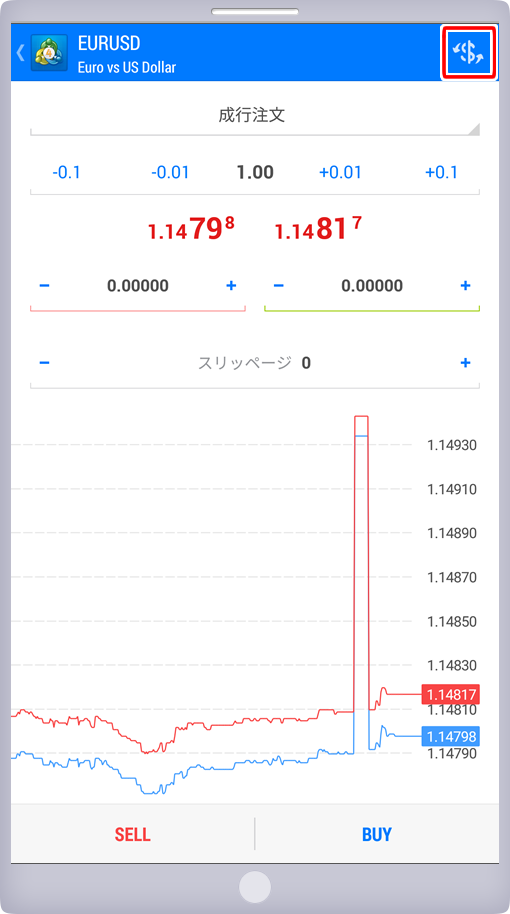 「新規注文」パネル 通貨ペア指定画面
