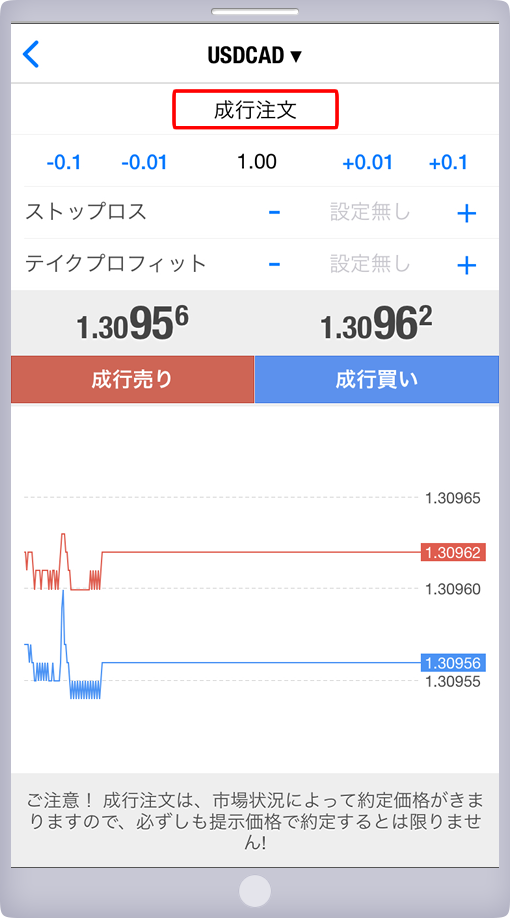 「オーダーの発注」パネル 注文方法指定画面