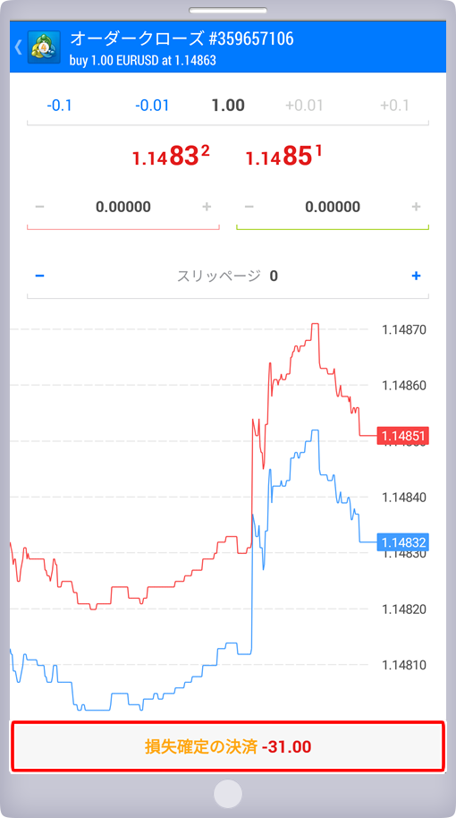 成行決済実行画面