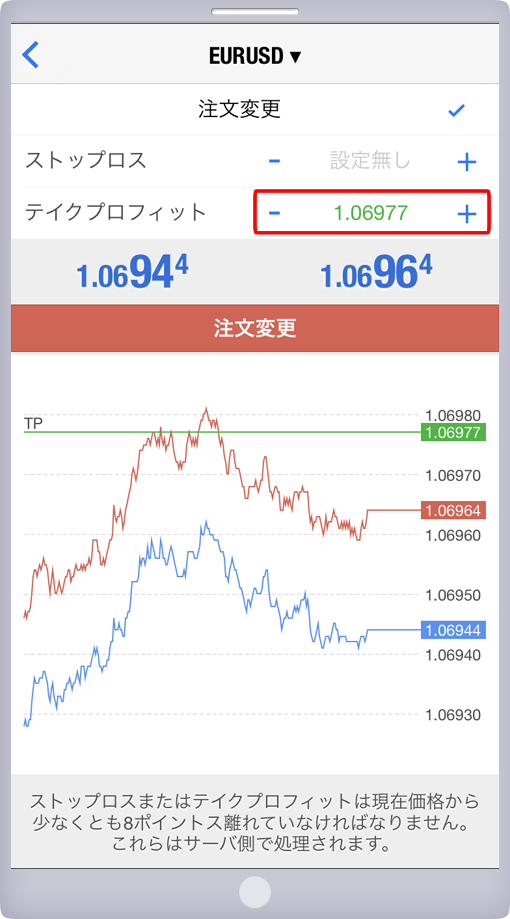 テイクプロフィット設定画面