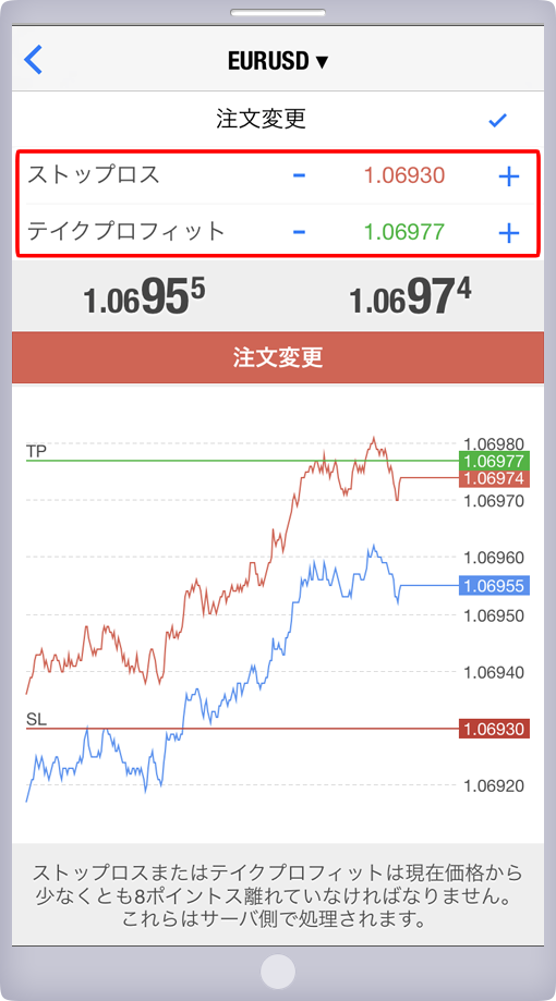 ストップロス・テイクプロフィット設定画面