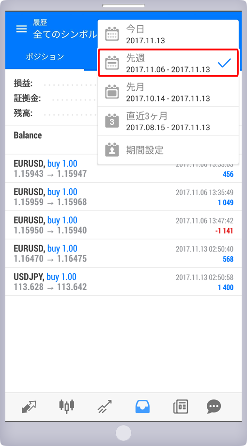 履歴画面－週表示