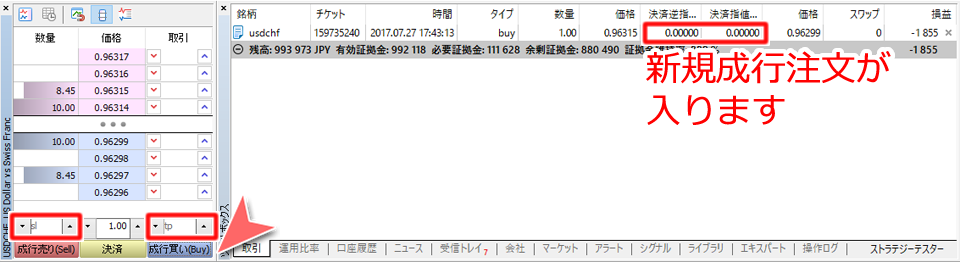 「板注文画面」からの売り注文画面
